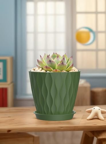 Set of 6 Plant Pots 4 inch Pots, Plastic Planters with Drainage Holes and Saucers,Plastic Flower Pots,Nursery Planting Pot for Indoor Out Door Plants(Multicolour) - color: Multicolour