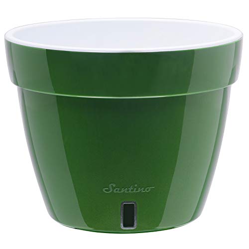 DECOPOTS - 3 Pack - Self Watering Planter - Modern Flower Pot with Water Level Indicator for All House Plants, Flowers, Herbs - Height 9 inches (Diameter 11.8", Green - Gold/White) - color: Green-gold/White, size: 11.8 - Set of 3
