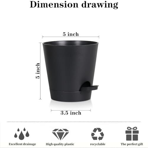 5 Pack 5 Inch African Violet Pots Self Watering, Self-Watering Planters with Drainage Holes & Reservoir, Black Plastic Pots for Indoor Outdoor Plants, Succulents & Flowers - color: Black, size: 5 inch 5 pcs