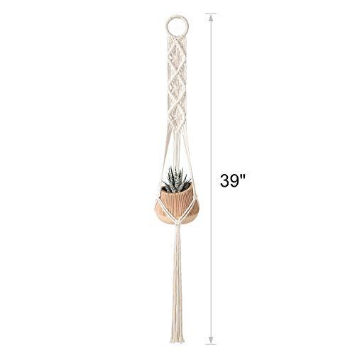 Mkono 3 Pack 39 Inch Macrame Plant Hangers Indoor Wall Hanging Planter Basket Flower Pot Holder Boho Home Decor, Ivory