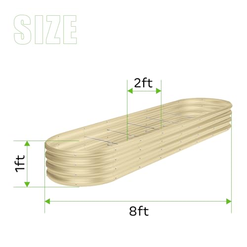 Land Guard 8×2×1ft Galvanized Raised Garden Bed Kit, 108 Gallon Capacity Raised Garden Boxes Outdoor, Oval Metal Raised Garden Beds for Vegetables, Cream Yellow(with 10 Connecting rods) - color: Cream Yellow, size: 8x2x1ft