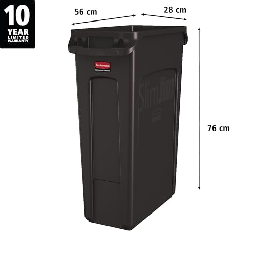 Rubbermaid Commercial Products Slim Jim Plastic Rectangular Trash/Garbage Can/Bin with Venting Channels, 23 GAL, Brown, for Kitchens/Classrooms/Offices/Back of House - color: Brown, size: 23 Gal