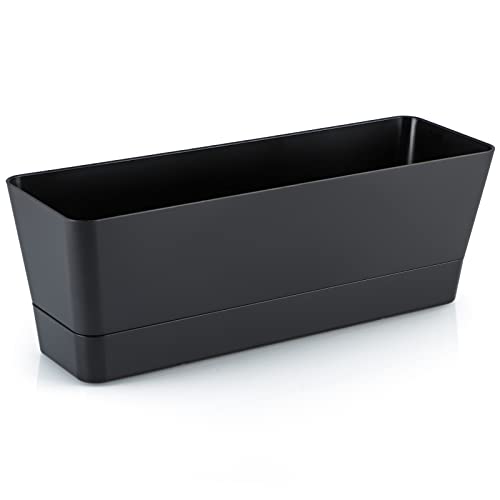 Skelang 3 Pcs Rectangular Plant Pot, 12" Flower Planter Box, Windowsill Container for Succulent, Herb, Vegetable (Black) - color: Black, size: 12 inches