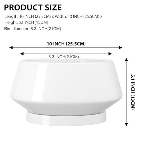 10 Inch White Ceramic Planter with Drainage Hole and Saucer - color: Gloss White, size: Large