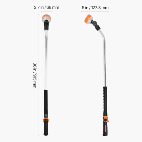 36in Heavy Duty Garden Hose Wand with 8 Spray Patterns and 180° Swivel Head, Aluminum Alloy Nozzle with On/Off Thumb Control for Lawns, Patios, Cars, and Pets