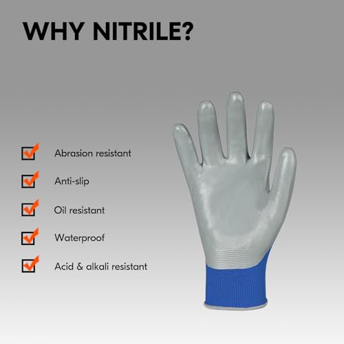 Vgo... 10Pairs Non-Slip Safety Work Gloves,Nitrile Coated (NT2110,M) - color: Blue, size: Medium