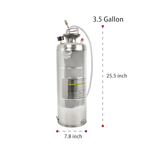 3.5 Gallon Stainless Steel Sprayer, 20 Wand & 3FT Reinforced Hose, Heavy Duty Hand Pump Sprayer with Pressure Gauge, Safety Valve and Adjustable Nozzle, for Lawn, Garden Watering (Silver-14L) - size: 3.5 Gallon
