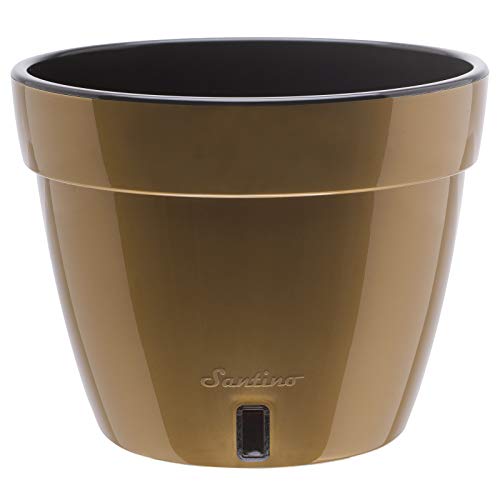 DECOPOTS - 3 Pack - Self Watering Planter - Modern Flower Pot with Water Level Indicator - 6.3" Tall - for All House Plants, Flowers, Herbs (Diameter 7.9", Gold - Black) - color: Gold/Black, size: 7.9 - Set of 3