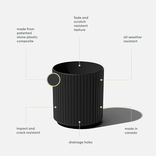 Veradek Demi Series Round Planter for Porch, Patio, Backyard | Durable Plastic-Concrete Material | Modern Décor for Tall Plants, Flowers - color: Black, size: 12 Inch