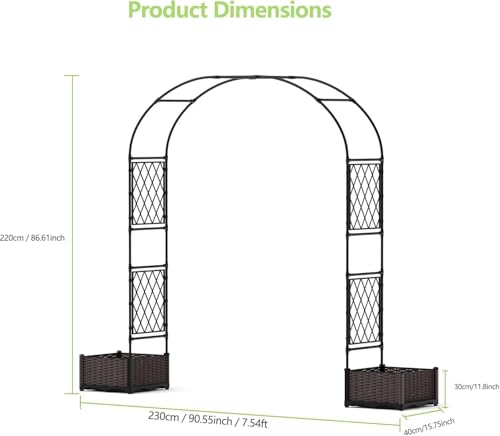 Garvee Garden Arbor with 2 Planter Boxes, PE Coated Garden Arch Trellis - size: 7.5 × 7.2 ft