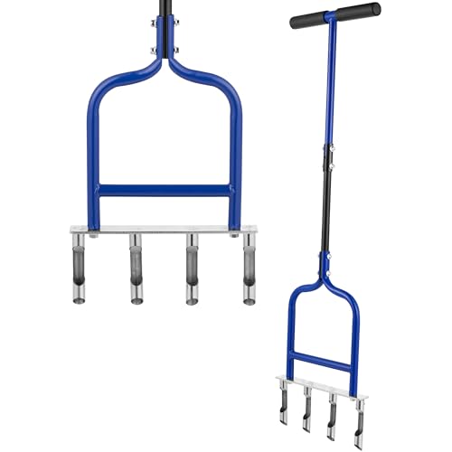 Spike Tine Fork Lawn Aerator – 4 Stainless Steel Cut Pipe Spikes Manual Gardening Hand Tool - Grass Dethatcher Aerator Lawn Tool with Solid Tines for Compacted Soil - Lawn Plugger Aerator.