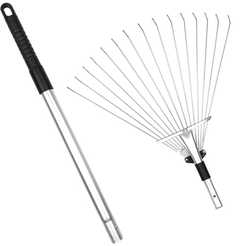 Buyplus Adjustable Garden Leaf Rake - 24 to 63 Inch Telescopic Metal Expandable Folding Leaves Rake, Metal Rake for Leaves, Yard Rakes for Lawn Yard, Flowers Beds, Black
