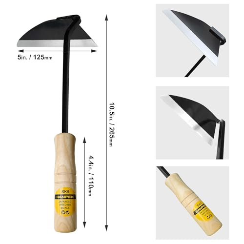 Hanpex Japanese Wide Blade Gardening Tools I Premium Quality Hand Hoes/Weeding Sickle Have Very Sharp Edge for Quick Work - style: Long Handle