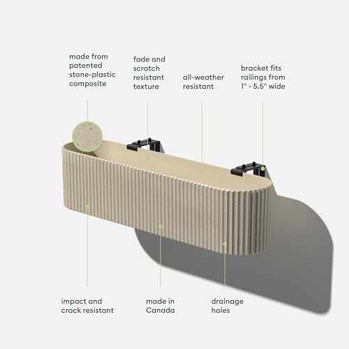 Veradek Demi Series Railing Planter - Round Window Box with Bracket - color: Sand, size: 36 inch - 2 Pack