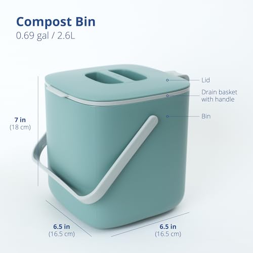 Blue Ginkgo Kitchen Compost Bin, 2.6L Countertop Compost Bin, Green - color: Green, size: 0.69 gal / 2.6 L (Multiple Handles)