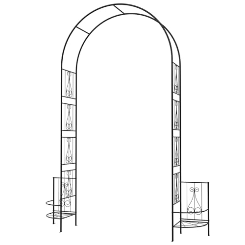 8FT Garden Arch Trellis with Planter Boxes Rustproof Black - size: 8*6 FT