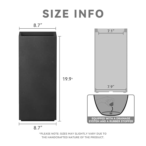 Kante Small Column Square Black Concrete Planter 19.9" H, Outdoor - color: Black, size: 19.9" H