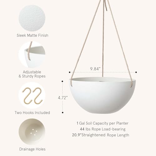 LA Jolie Muse Hanging Planter Baskets for Indoor Plant, Set of 2, 9.84 Inch - color: White, size: 9.84 Inch