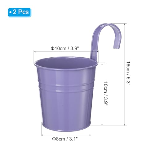 PATIKIL 4 Inch Hanging Flower Pots, 2Pcs Metal Iron Hanging Planters Flower Holder with Detachable Hook for Outdoor Indoor Garden Railing Fence Balcony, Light Purple - color: Light Purple