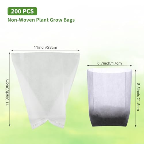 GREANER 200 PCS Nursery Bags for Plants, 11"x11.8" Biodegradable Plant Starter Bags, Aeration Grow Bags Seedling Pots Container for Plant, Seedling, Flower, Potato, Tomato Plant Starts - size: 11"x11.8"/200pcs