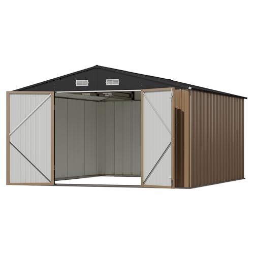 Devoko 10x12 FT Outdoor Storage Shed, Brown - color: Brown, size: 10x12 FT