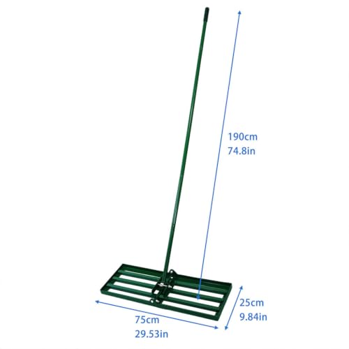 Lawn Leveling Rake, 29.3" × 9.4" Heavy Duty Metal Lawn Leveler with 79.5" Detachable Long Handle, Garden Landscape Rake for Soil, Sand, Golf Course, Farm, Yard
