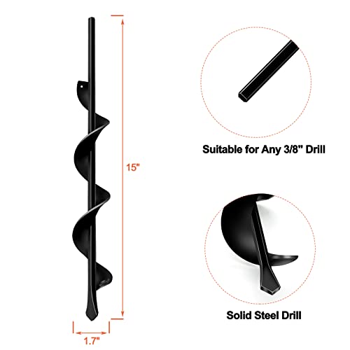 LONGRUN Auger Drill Bit for Planting-1.7"x15" Planting Auger, Garden Spiral Hole Drill Bulb Planter Tool for Planting, Bedding Plants, Flowers, Umbrella Holes - 3/8 Inch Hex Drive Drill Augers - color: Black, size: 1.7 Inch