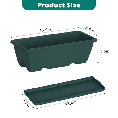 Railing Planter Box, 16.9 Inches Window Flower Boxes with Metal Brackets - color: Green