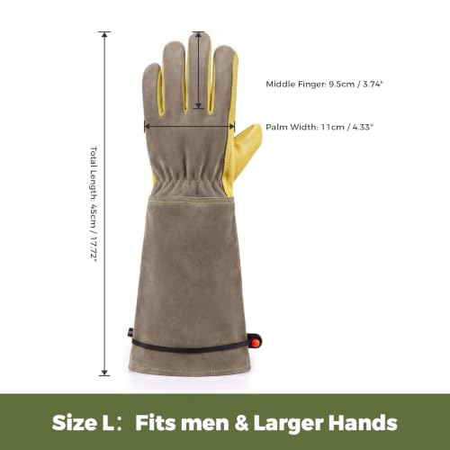 Aegend Long Gardening Gloves, Waterproof Cowhide Leather, Elbow-Length Gauntlet Cuff, Breathable & Flexible for Rose Pruning, Planting & Weeding, Fit for Small Hands (Gray, Waterproof L) - color: Gray, size: Large