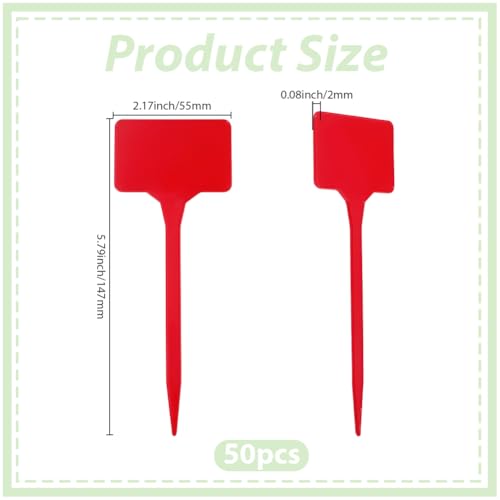 50Pcs Large Red Plant Labels 5.8 Inches T-Type Plant Markers Waterproof Garden Markers Durable PVC Nursery Stakes Tags for Vegetables Flowers Fruits Herbs Identification Indoor Outdoor Use - color: Red