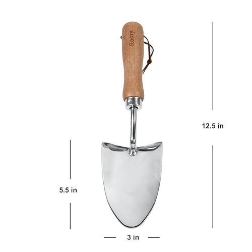 Rooty Gardening Tool Set 3 Pieces Stainless Steel Heavy Duty Gardening Kit Includes 2 Sizes of Hand Trowels and Cultivator Easy for Garden Cultivating Soil Lossening Transplanting Digging - style: Garden Tool Set 3