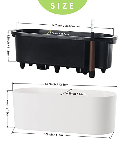 SAROSORA 16" Oval Self Watering Planter with Water Level Indicators for Plants & Flower Home Garden Outdoor Indoor Succulent | Herb pots | Window Box (1, Oval, White) - color: Oval, White