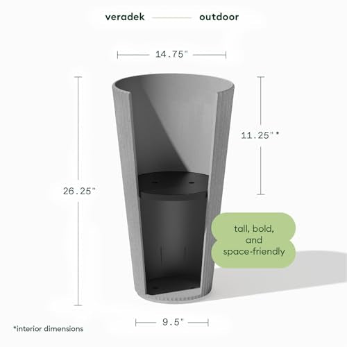 Veradek Demi Series Tall Planter - Tall Tapered Outdoor Planter with Shelf - color: Gray, style: Narrow Groove -2 Pack