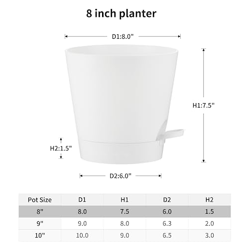 FaithLand 2-Pack 8 Inch Planter Pots for Indoor Outdoor Plants, Self Watering Flower Pots with Deep Reservoir, White … - color: White, size: 8 Inch
