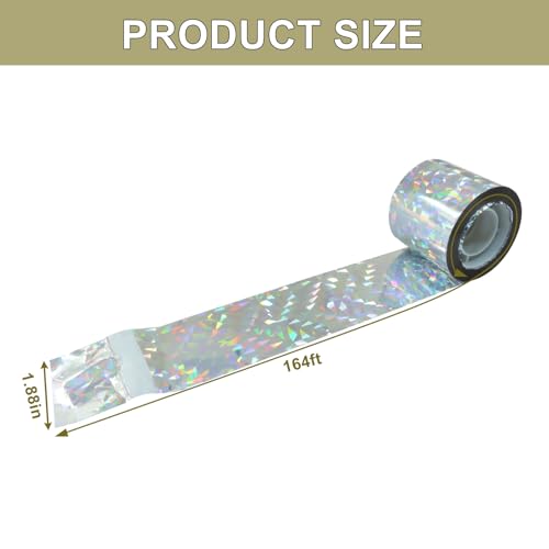 Jiozermi 164 Ft Bird Scare Tape Ribbon, Laser Silver - color: Laser Silver Floral, size: 2 Inch x 164 Ft