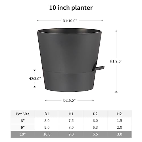 FaithLand 2-Pack 10 Inch Planter Pots for Indoor Outdoor Plants, Self Watering Flower Pots with Deep Reservoir, Black … - color: Black, size: 10 Inch