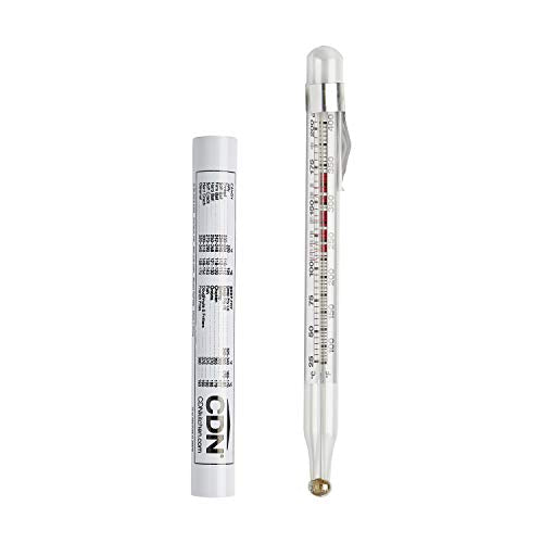 CDN Candy & Deep Fry Thermometer | 8" Durable Lab Glass | Non-Mercuric, Dual-Scale | 75–400°F Range | For Candy Stages, Deep Frying, Oil, Jelly, Sugar | Pot Clip Mount | TCF400 - style: Glass Candy & Deep Fry Thermometer