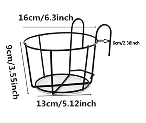 4 Pack Hanging Railing Planters Flower Pot Holders Plant Iron Racks Fence Metal Potted Stand Mounted Balcony Round Plant Baskets Shelf Container Box for Indoor&Outdoor Use-Black,Garden Steel Pots,6.3" - color: Black-4 Pack