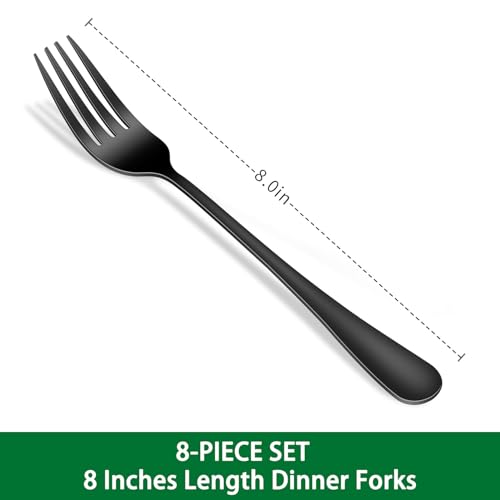 Black Dinner Forks Set, 8-Piece 8 Inches Food-Grade Stainless Steel Silverware Forks,Dishwasher Safe Cutlery Fork, Metal Black Table Fork For Home,Party or Events - color: Black