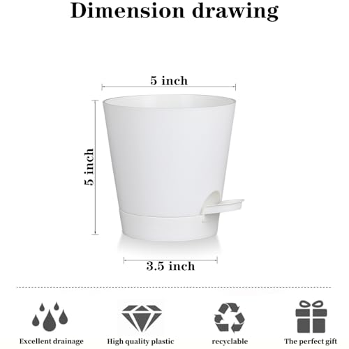 5 Pack 5 Inch African Violet Pots Self Watering, Self-Watering Planters with Drainage Holes & Reservoir, White Plastic Pots for Indoor Outdoor Plants, Succulents & Flowers - color: White, size: 5 inch 5 pcs