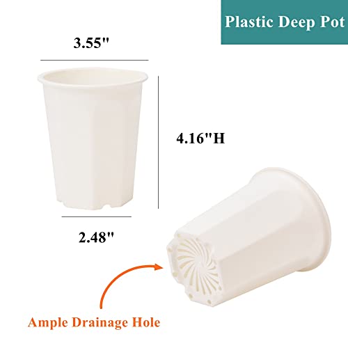 17 PCS 3.55" Plastic Deep Nursery and Seedling Pots, Transplant Seed Starter Planter, White - color: White, size: 3.55 inch