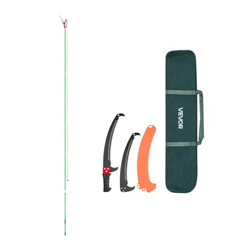 VEVOR Manual Pole Saw, 3.87-27 ft Extendable Pole Tree Pruner with Scissors, Sharp 65Mn Steel Blade, Lightweight Fiberglass Handle Pole, for High Branch Trimming, Pruning Tool for Palms and Shrubs