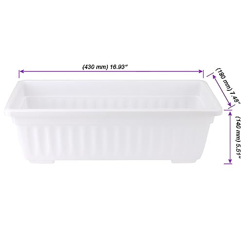 JOIKIT 6 Packs 17 Inch White Plastic Flower Window Boxes Planters with Drainage Holes & Tray, Rectangular Long Vegetable Flower Windowsill Box Planter Pot with Plant Label for Garden Patio Balcony - color: White