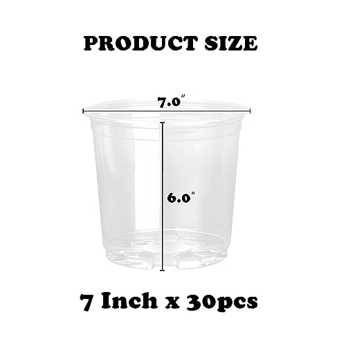 RAOOKIF 30 Pack 1 Gallon Pots with Drainage Holes, 7 Inch Clear Nursery pots, 1 Gallon Plastic Plant Pots for Seedlings, Clear Seed Starters, and Flower Planting - size: 7 Inch