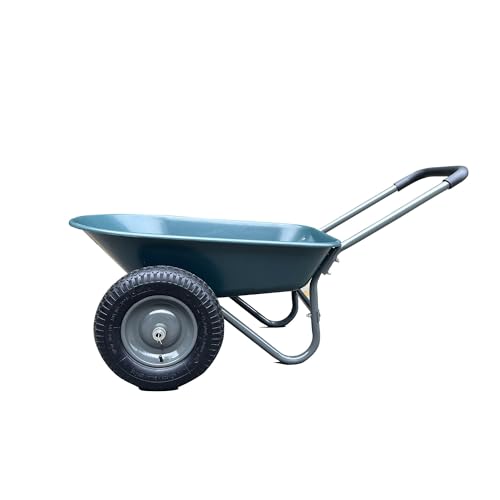 Two Wheel Heavy Duty Galvanized Wheelbarrow, Large Capacity Utility Garden Cart for Lawn Yard, Army Green - style: Victorian