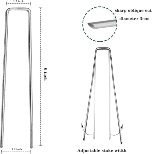 50 Pcs 6 inch Garden Landscape Staples Galvanized Pins 11Gauge Lawn Stakes for Weed Barrier Ground Cover,U-Type Heavy Duty - size: 50 Pcs x 6"