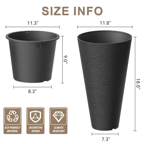 Kante 2-Pack All-Weather 18" H Round Tapered Black Plastic Planters - color: Black, size: 18" H