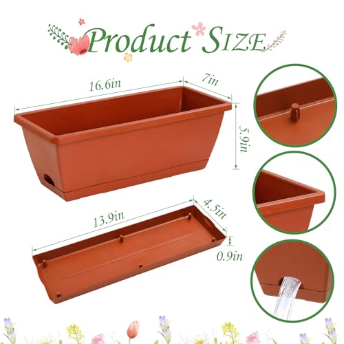 12Pcs 17Inches Rectangle Planter Box with Drainage Holes and Trays - color: Red