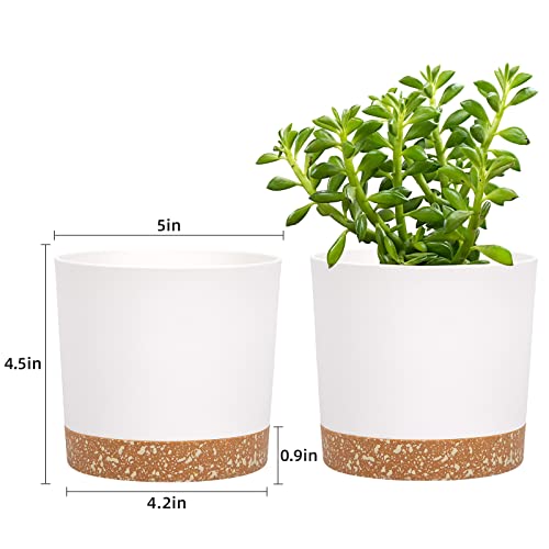 QCQHDU 5 inch Plant Pot, 2 Pack Planters for Indoor Plants with Drainage Holes & Saucer, Outdoor Flower Pots Home Garden Modern Decor - color: White, size: 5 inch