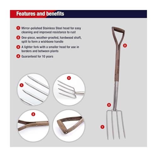 Spear & Jackson Traditional Stainless Steel Border Fork, Durable Heavy Duty Garden Tool, Ideal for Aerating Weeding and Digging, Comfortable Wooden Handle - style: Border Fork